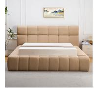 MENZZO Lit-coffre avec rebords matelassés Challow 140x190cm Tissu Beige - Tissu L192 x P237 x H105 cm