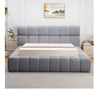 MENZZO Lit-coffre avec rebords matelassés Challow 180x200cm Tissu Gris foncé - Tissu L232 x P247 x H105 cm