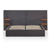 MENZZO Lit-coffre complet avec tablettes et ports USB intégrés Lukas 140x190cm Tissu Gris - Tissu Lit : L218 x P207 x H110 cm<br