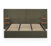 MENZZO Lit-coffre complet avec tablettes et ports USB intégrés Lukas 180x200cm Tissu Vert - Tissu Lit : L258 x P217 x H110 cm<br