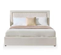 MENZZO Lit coffre Sandiego avec sommier relevable 160x200cm et tête de lit cloutée Velours Beige clair - Velours Lit complet : L172