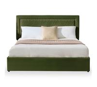 MENZZO Lit coffre Sandiego avec sommier relevable 160x200cm et tête de lit cloutée Velours Kaki - Velours Lit complet : L172 x P213