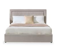 MENZZO Lit coffre Sandiego avec sommier relevable 160x200cm et tête de lit cloutée Velours Taupe - Velours Lit complet : L172 x P213
