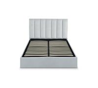 Menzzo – Lit coffre Songa – velours argent, sommier relevable 140x200 cm