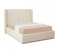 Menzzo Lit Double Magorial 140×190 cm - Sommier relevable - Tissu Bouclette crème - Cadre de lit Moderne avec Grand Rangement