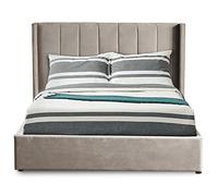 Menzzo Lit Double MAGORIAL 160x200 cm avec sommier relevable Coffre - Velours Taupe capitonné - Lit Adulte avec Rangement intégré - Style Chic Contemporain - Chambre parentale