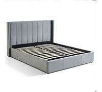 Menzzo Lit Coffre MAGORIAL 180x200 cm Velours Gris - Sommier relevable avec Rangement - Tête de lit capitonnée - Lit Adulte Design Moderne Chambre