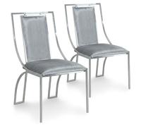 MENZZO Lot de 2 chaises Catarina Velours Argent pieds Argent - Chaises Salle À Manger
