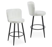 MENZZO Lot de 2 chaises de bar au dossier incurvé Philippa Tissu bouclette Crème