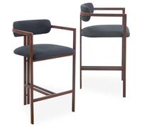 MENZZO Lot de 2 chaises de bar design Galilea Métal Effet bois foncé et Tissu Anthracite