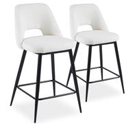 Menzzo Lot de 2 Chaises de Bar Ecuador Métal Noir & Bouclette Crème - Tabourets de Bar Design Moderne avec Dossier Confort - Style Contemporain Cuisine & Îlot Central