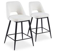 Menzzo Chaises de bar Bouclette Lot de 2 métal non pliable H 92 cm Crème & Noir