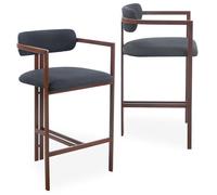 MENZZO Lot de 2 chaises de bar design Galilea Métal Effet bois foncé et Tissu Anthracite