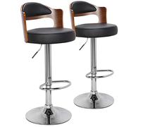 Menzzo Lot de 2 Chaises de Bar Ruben Bois Noisette et Noir - Assise en Simili Cuir - Style Industriel - Structure Bois et Métal - Chaises Hautes pour Cuisine et Îlot Central