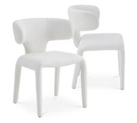 MENZZO Lot de 2 chaises design dossiers arrondis Cotony Tissu bouclette Blanc - Chaises Salle À Manger