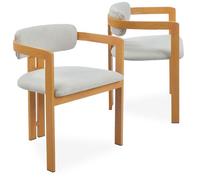 MENZZO Lot de 2 chaises design Galilea Métal Effet bois clair et Tissu Beige - Chaises Salle À Manger