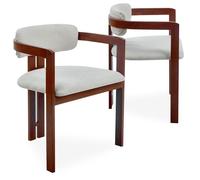 Menzzo Lot de 2 chaises Galilea Design - Métal Effet Bois foncé et Tissu Beige - Chaises contemporaines avec accoudoirs intégrés pour Salle à Manger, Bureau ou Salon