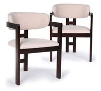 Menzzo Lot de 2 Chaises Design Oregon Bois Foncé & Tissu Bouclette Beige - Chaises Salle à Manger Confortables Style Moderne & Scandinave Chic