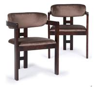 MENZZO Lot de 2 chaises design Oregon Bois foncé et Velours Marron - Chaises Salle À Manger