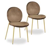 Menzzo Chaises médaillon Irene Velours camel Lot de 2