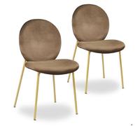 Menzzo Lot de 2 chaises médaillon Irene Velours Camel