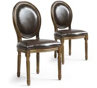 MENZZO Lot de 2 chaises médaillon Louis XVI Bois massif patiné Or et Simili (P.U) Marron - Chaises Salle À Manger
