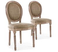 Menzzo Lot de 2 Chaises Médaillon Louis XVI Bois Patiné et Simili Taupe - Chaises de Salle à Manger Style Classique - L49 x P46 x H96 cm