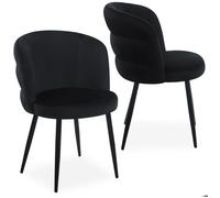 MENZZO Lot de 2 chaises modernes matelassées Malawi Velours Noir - Chaises Salle À Manger