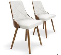 Menzzo Lot de 2 Chaises Scandinaves LALIX matelassées, dossier confortable Bois noisette & blanc