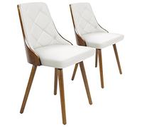 Menzzo Lot de 2 Chaises Scandinaves LALIX Bois Noisette & Simili Cuir Blanc - Chaises Salle à Manger avec Assise Matelassée en PU - Design Nordique Moderne - L48 x P53 x H79 cm