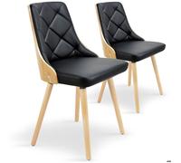 Menzzo Lot de 2 chaises scandinaves Lalix - Bois chêne Clair & Assise Noire - Chaises Design Confortables - Salle à Manger, Cuisine - L50 x P55 x H80 cm
