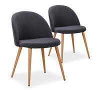 Menzzo Lot de 2 chaises scandinaves Maury Tissu Gris foncé - Pieds métal Effet Bois - Chaise Salle à Manger Design Nordique - Assise rembourrée Confortable