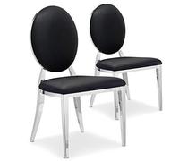 Menzzo Lot de 2 Chaises Sofia en Simili Cuir Noir - Assise & Dossier rembourrés - Design Salle à Manger Moderne - L45 x P47 x H90 cm