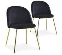 Menzzo Lot de 2 Chaises Spectra - Velours Noir, Chaises Design Contemporain pour Salle à Manger, Cuisine et Salon