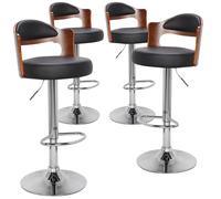 Menzzo Lot de 4 chaises de Bar Ruben - Bois Noisette & Simili Noir, Design Contemporain pour Bar, îlot ou Cuisine