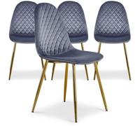 Menzzo Lot de 4 chaises Norway en Velours Argent - Chaises matelassées avec Pieds métal doré - Design Contemporain élégant - Salle à Manger & Cuisine - Assise Confortable