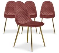 Menzzo Lot de 4 chaises Salle à Manger Velours Rose Norway - chaises Design Modernes capitonnées, Pieds métal doré, Assise Confortable rembourrée, Style Contemporain pour Salon et Salle à Manger