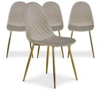 Menzzo Lot de 4 chaises Norway - Velours Taupe Matelassé, Structure Métal Doré, Chaises Contemporaines pour Salle à Manger & Cuisine
