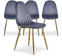 Menzzo Lot de 4 chaises Norway en Velours Argent - Chaises matelassées avec Pieds métal doré - Design Contemporain élégant - Salle à Manger & Cuisine - Assise Confortable