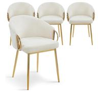 Menzzo Lot de 4 chaises Patricia - Métal doré et Tissu Beige - Chaises arrondies matelassées Design Chic avec accoudoirs pour Salle à Manger Moderne