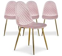 Menzzo Lot de 4 chaises Salle à Manger Velours Rose Norway - chaises Design Modernes capitonnées, Pieds métal doré, Assise Confortable rembourrée, Style Contemporain pour Salon et Salle à Manger