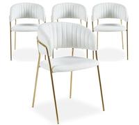 Menzzo Lot de 4 chaises Batora en bouclette H. 79 cm Crème & Or
