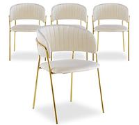 Menzzo Lot de 4 Chaises Tabata en Velours Beige - Chaises de Salle à Manger et Cuisine Design Contemporain - L53,5 x P52,2 x H79 cm