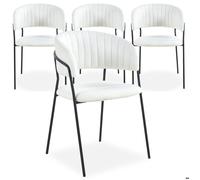 Menzzo Lot de 4 chaises Tabata - Tissu Bouclette crème & métal Noir - Dossier Arrondi - Assise matelassée - Style Moderne et Cosy