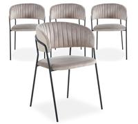 Menzzo Lot de 4 chaises Tabata Velours Taupe - chaises Design Modernes matelassées avec Pieds métal Noir - Assise Confortable capitonnée - Salle à Manger, Cuisine et Salon
