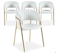 Menzzo Lot de 4 chaises Batora en bouclette H. 79 cm Crème & Or