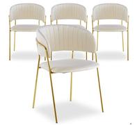 MENZZO Lot de 4 chaises Tabata Velours Beige - Chaises Salle À Manger