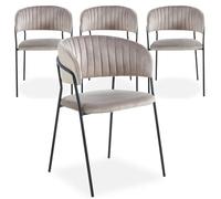 Menzzo Lot de 4 chaises Tabata Velours Taupe - chaises Design Modernes matelassées avec Pieds métal Noir - Assise Confortable capitonnée - Salle à Manger, Cuisine et Salon