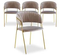 MENZZO Lot de 4 chaises Tabata Velours Taupe - Chaises Salle À Manger