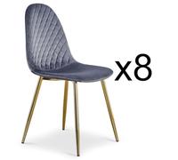 Menzzo Lot de 8 chaises matelassées Norway Pieds Or et Velours Gris